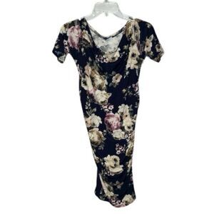 My Bump Black Floral Off Shoulder Dress. Size Large.